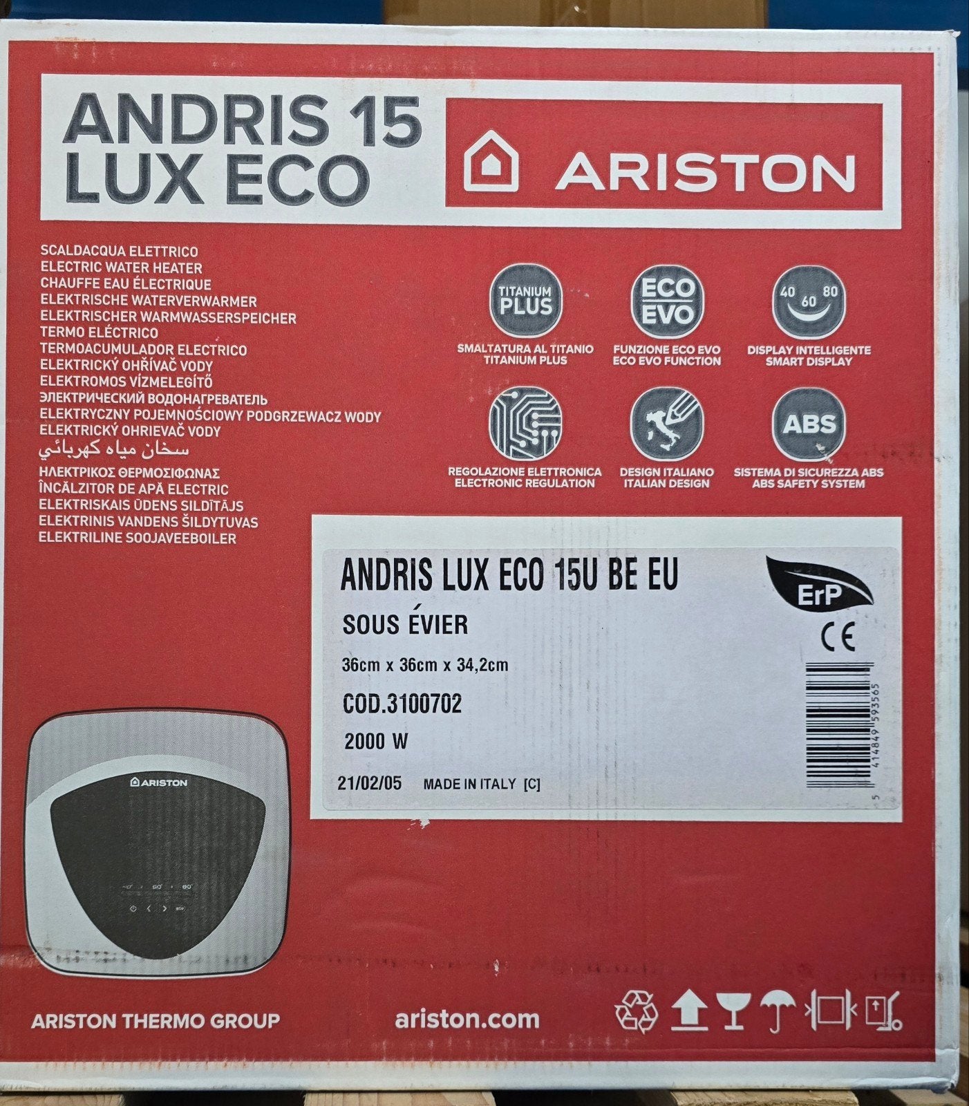 Ariston Andris Lux Eco Evo keukenboiler onderbouw 230V/2000W, Ophalen, Nieuw, Boiler