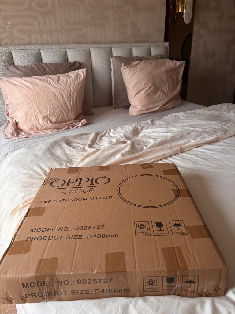 Oppio Luna Gold Spiegel met LED-NIEUW IN DOOS!!, Ophalen, Minder dan 50 cm, Rond, Nieuw