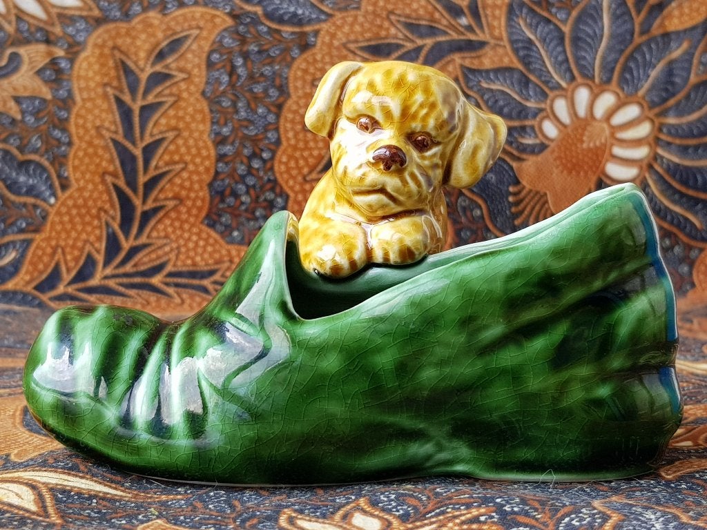 Mooi oud Engels SylvaC bloembakje als schoen en hond 13,5 cm, Ophalen of Verzenden