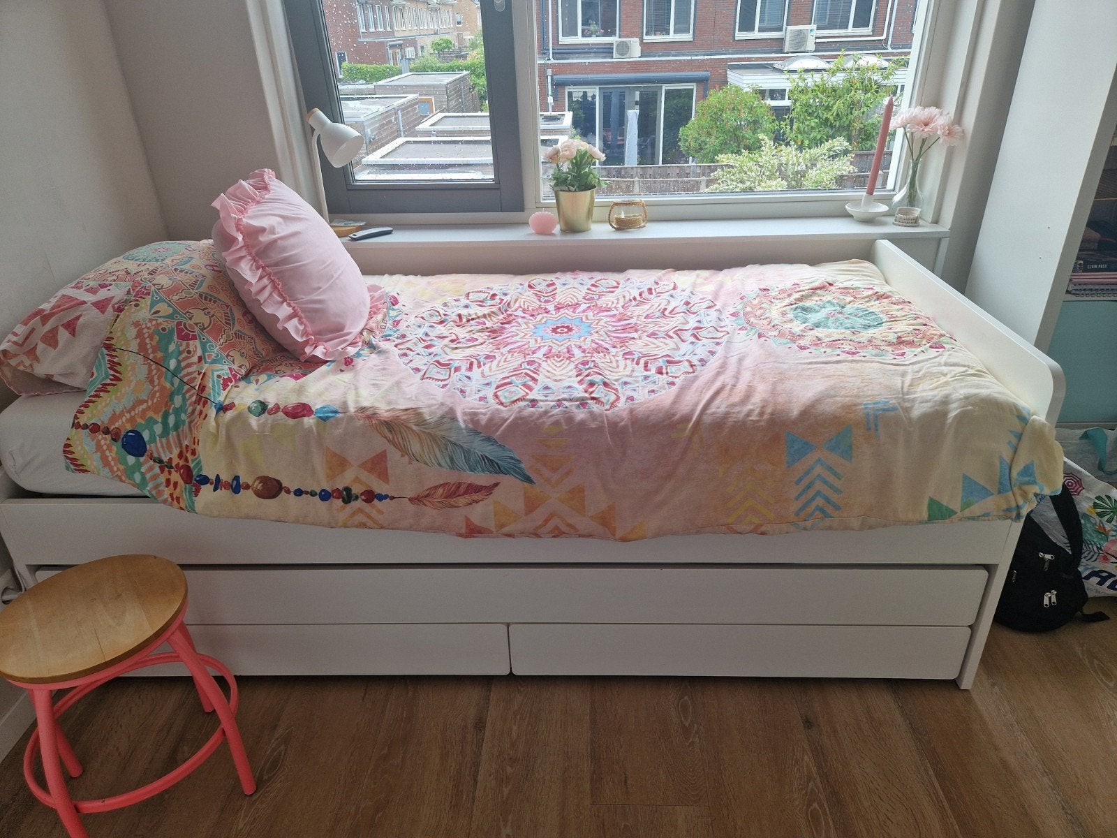 Uitschuifbed Ikea, Ophalen, 90 cm, Eenpersoons, Wit