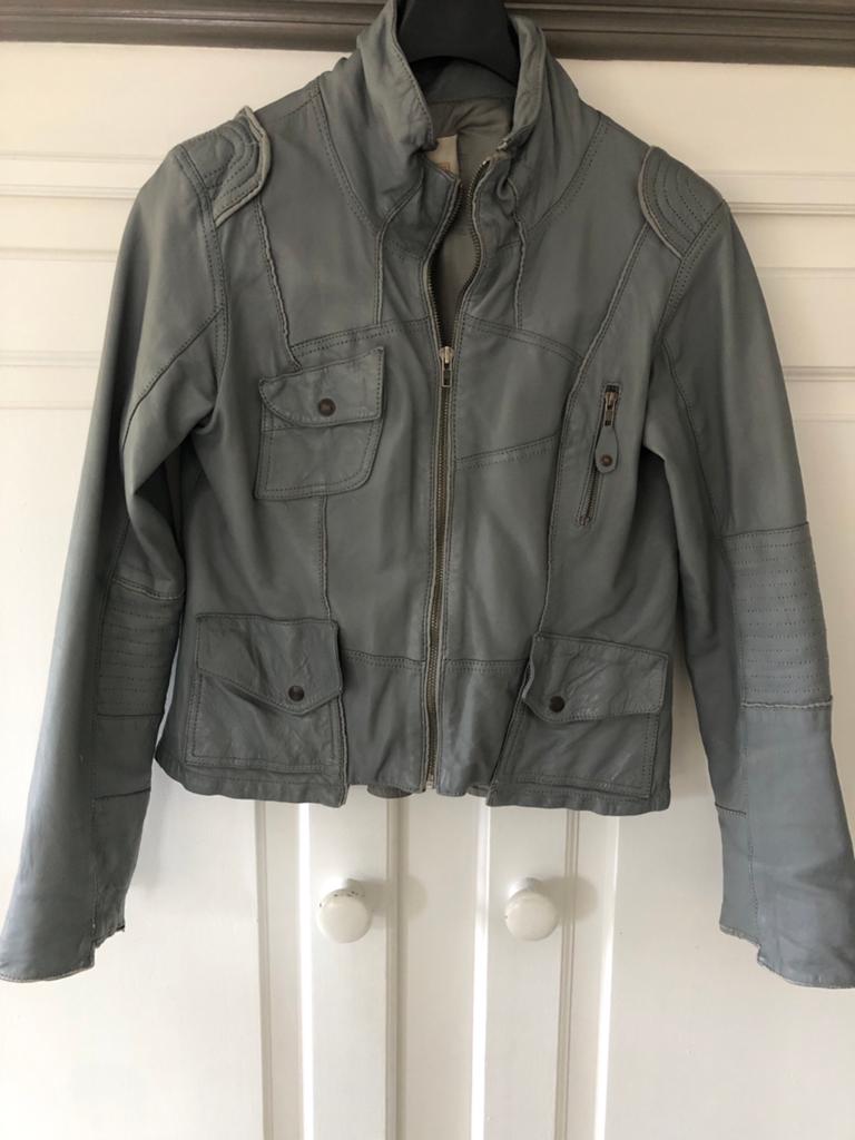 Grijze leren jas van Object, maat XL, zo goed als nieuw, Ophalen of Verzenden, Zo goed als nieuw, Maat 46/48 (XL) of groter, Grijs