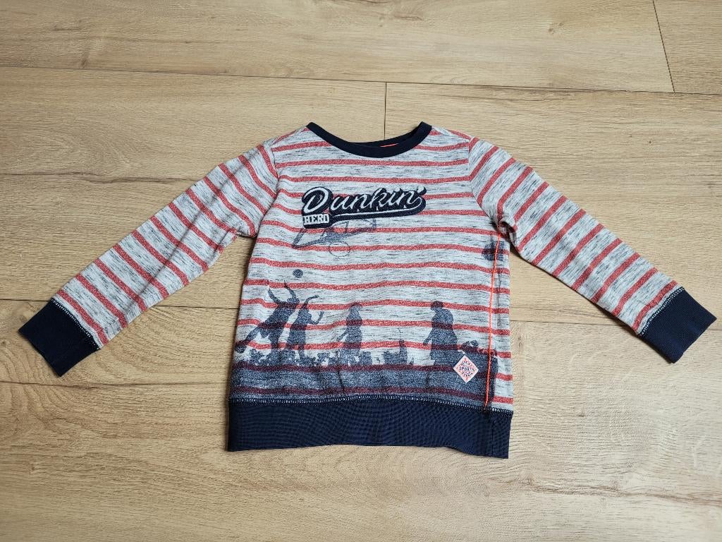 WE grijze gestreepte longsleeve met opdruk mt 98/104~ MS3017, WE, Ophalen of Verzenden, Zo goed als nieuw, Shirt of Longsleeve