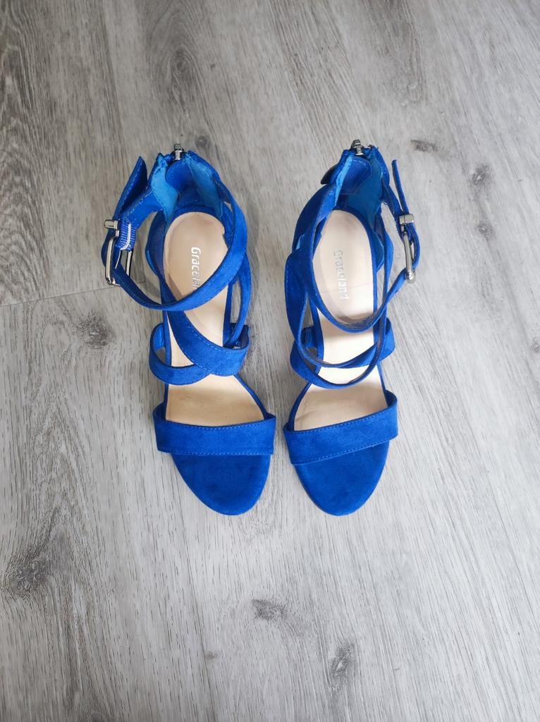 Graceland dames leren hakje kobalt blauw maat 36, Kleding | Dames, Schoenen, Verzenden, Zo goed als nieuw, Blauw