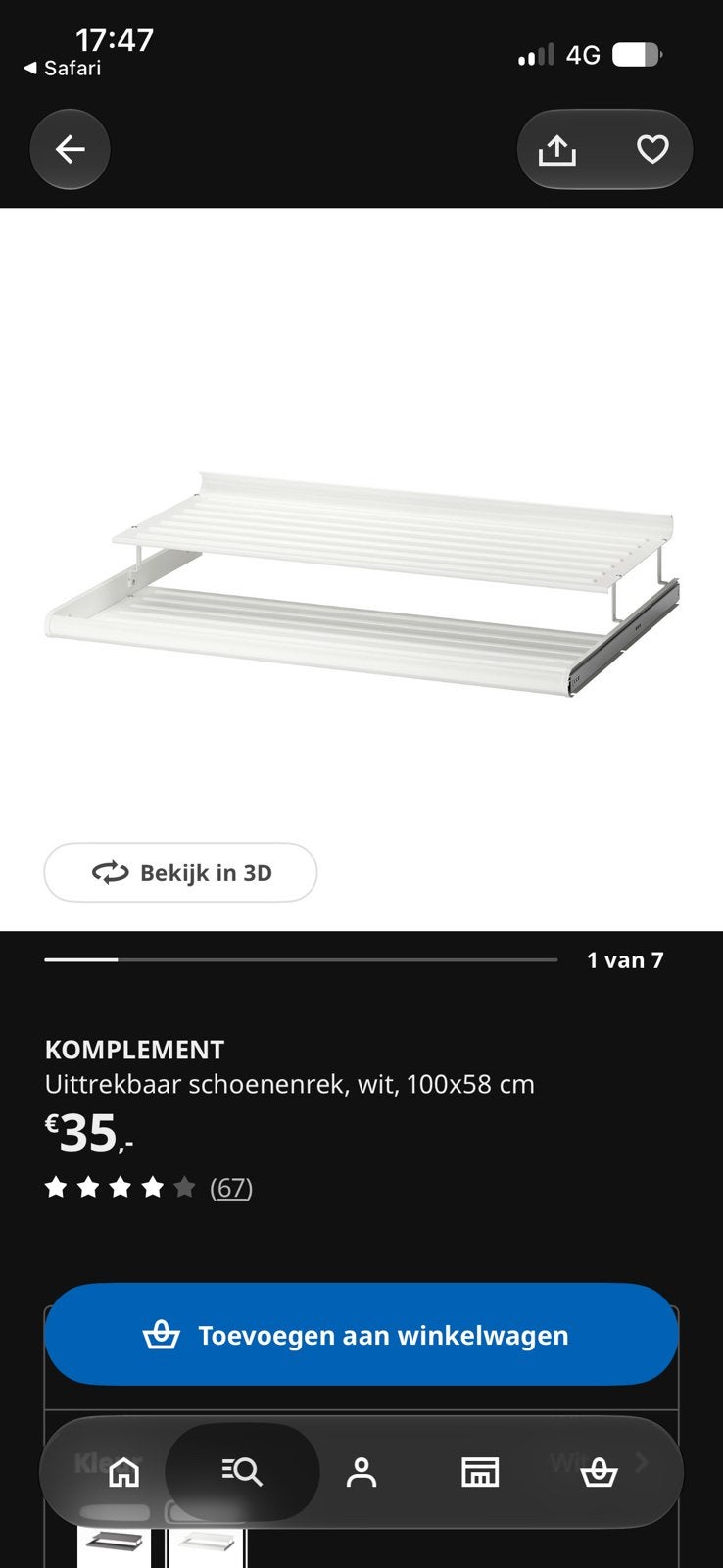 Komplement schoenenrek nieuw, Ophalen, 50 tot 100 cm, Zo goed als nieuw, Minder dan 100 cm