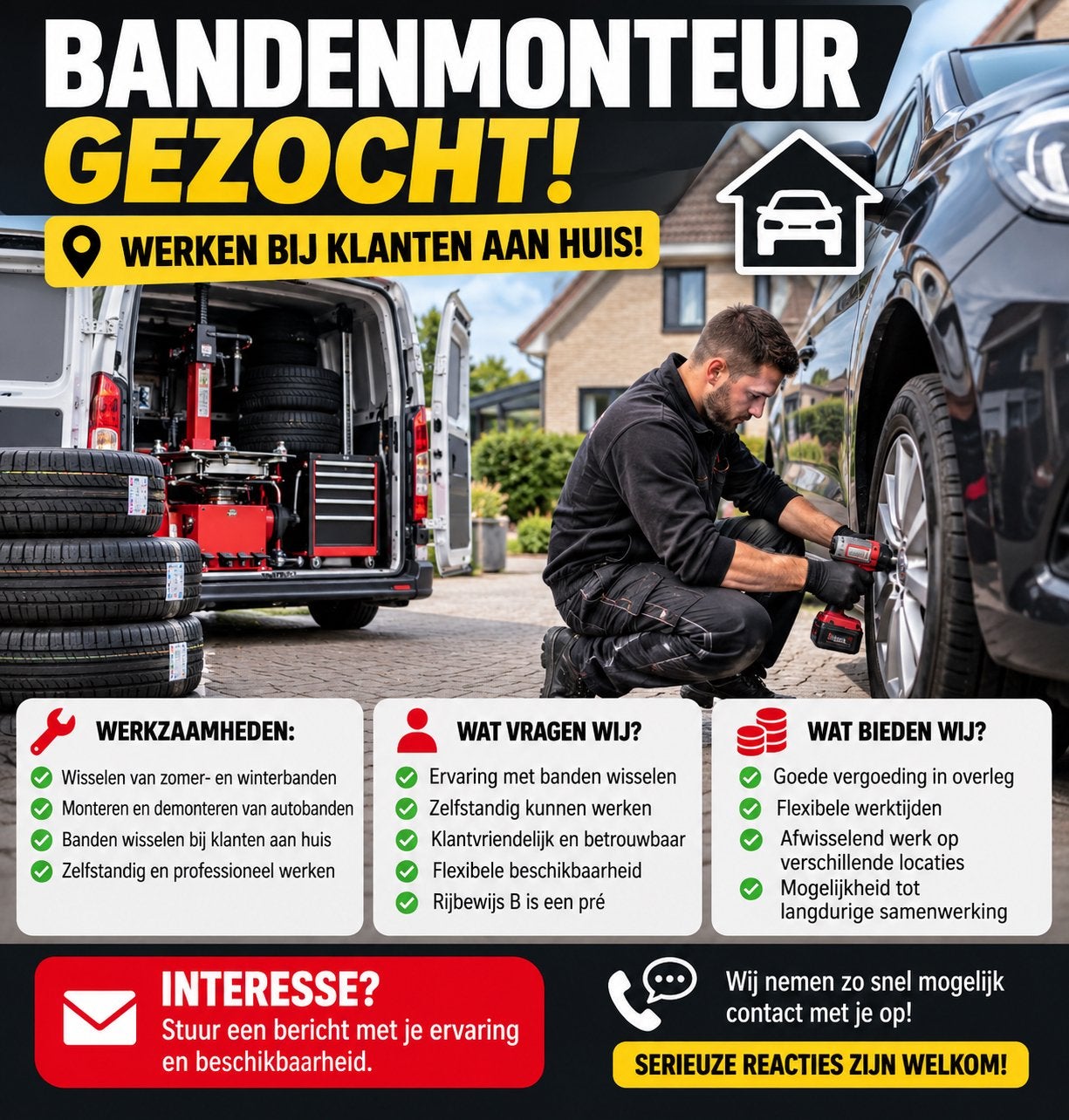 Bandenmonteur gezocht – Werken bij klanten aan huis!, Vacatures, Overige niveaus, Starter, Overige vormen