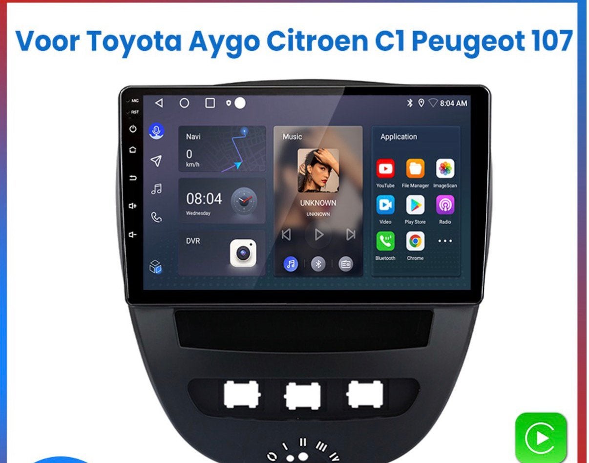 Autoradio met Android/Apple CarPlay voor C1/107/Aygo, Ophalen of Verzenden, Nieuw