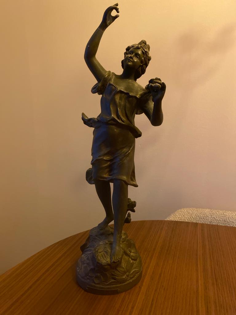 Bronzen beeld van dansende vrouw, Art Nouveau stijl, Art nouveau, Ophalen of Verzenden, 20 - 50 cm, Beeld
