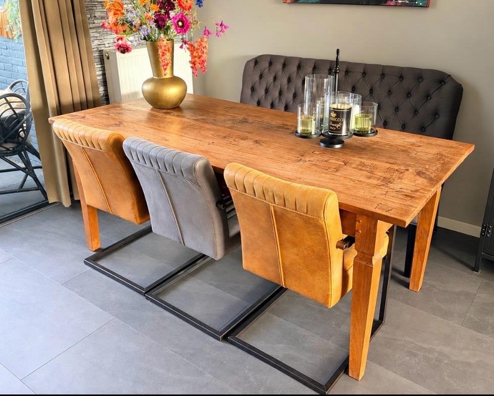 Robuuste houten Teak eettafel met lades, Huis en Inrichting, Ophalen, Gebruikt, 50 tot 100 cm, 150 tot 200 cm