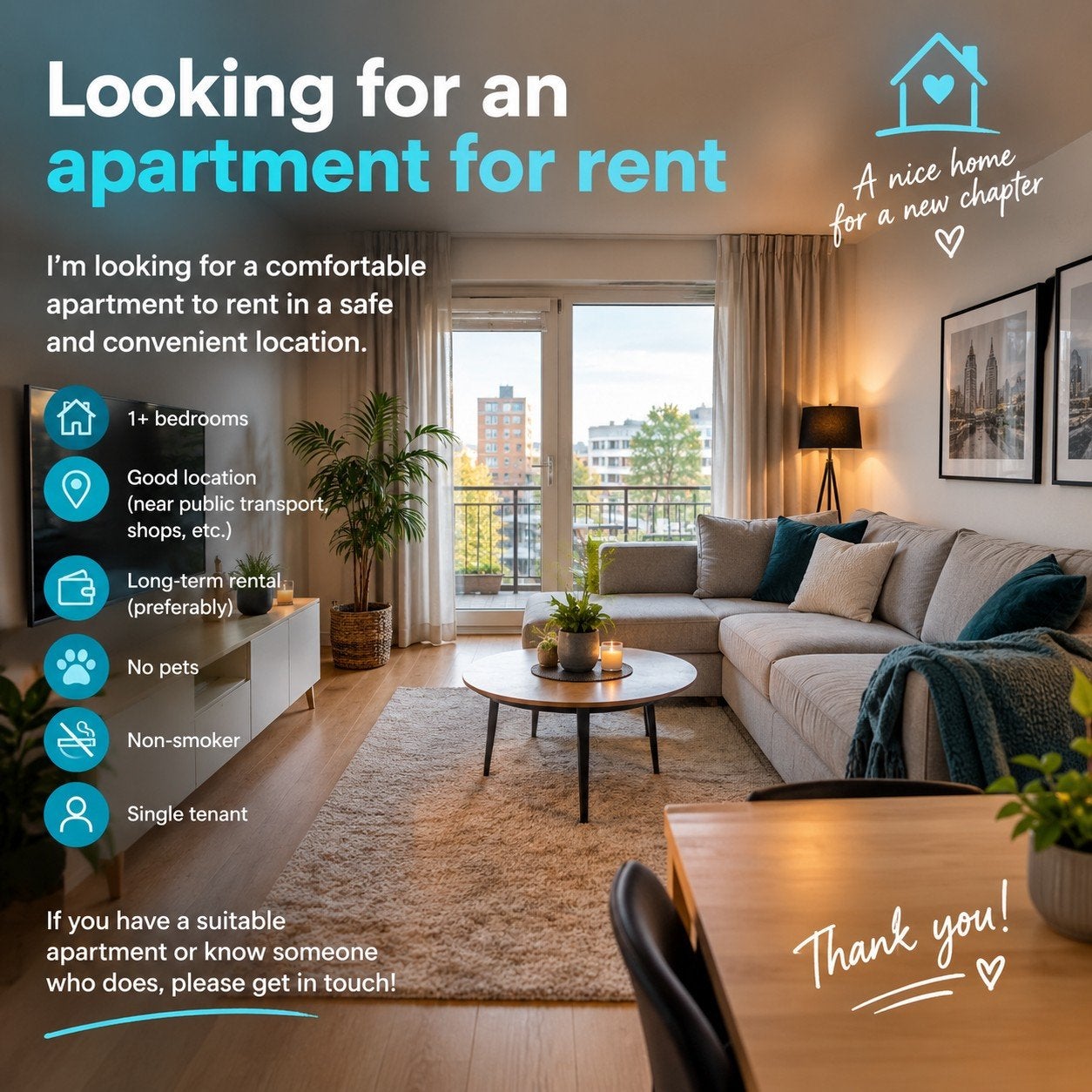 gezocht apartment for rent.