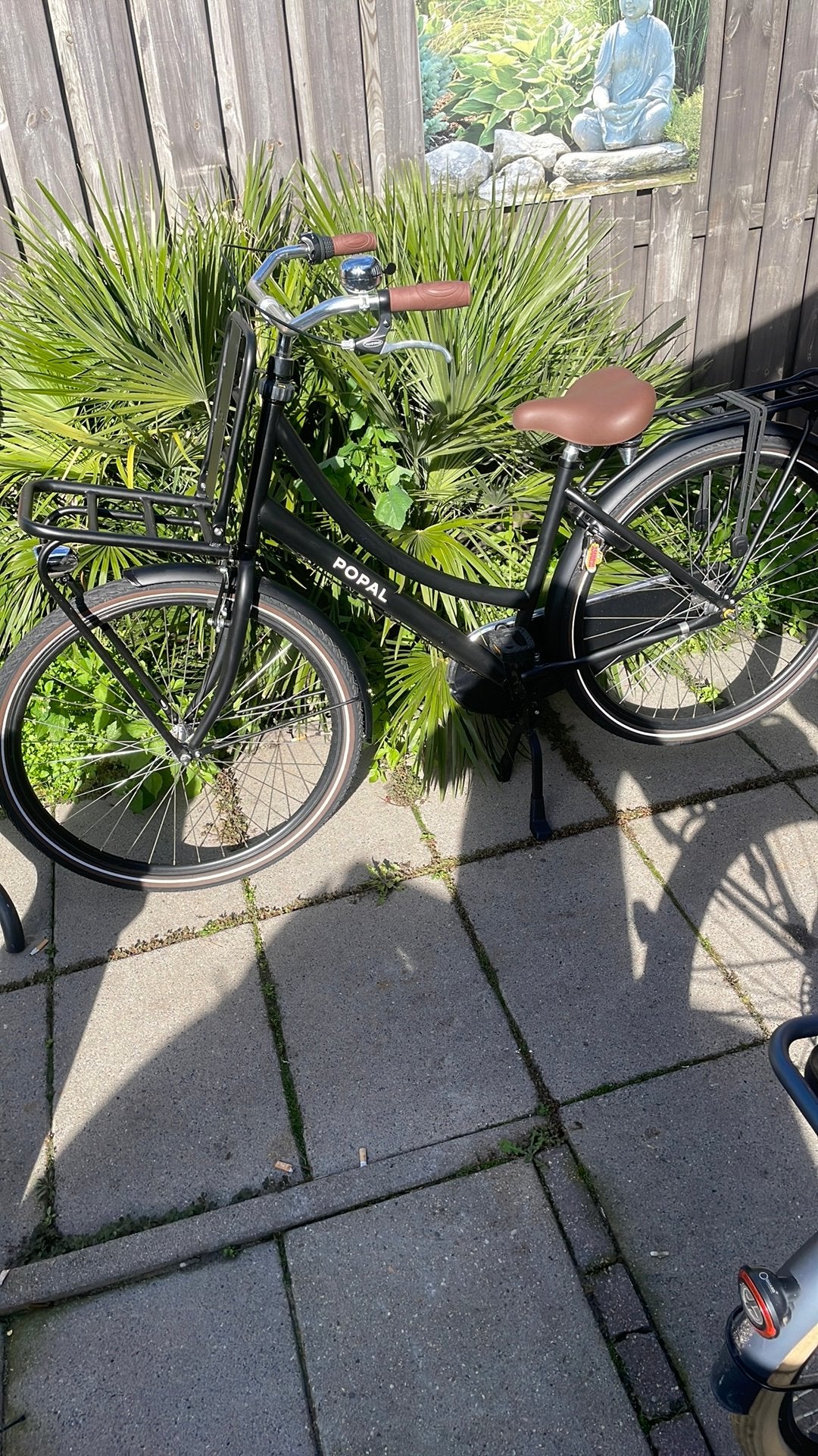 Popal fiets - Zwarte transportfiets met bruin zadel, Terugtraprem, Gebruikt, Versnellingen, 50 tot 53 cm
