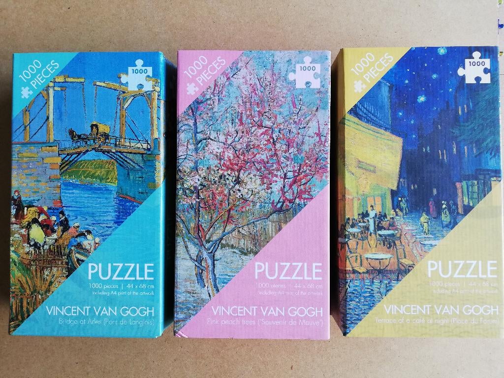 Set van 3 Vincent van Gogh puzzels van 1000 stukjes, Ophalen of Verzenden, 500 t/m 1500 stukjes, Gebruikt, Legpuzzel