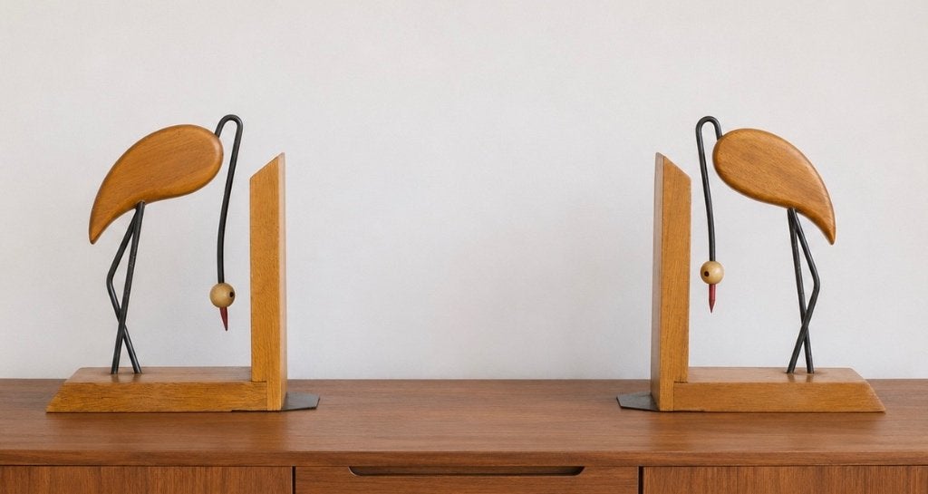 Boekensteunen – Gestileerde Houten Vogels Jaren 50/60, Antiek en Kunst, Ophalen of Verzenden