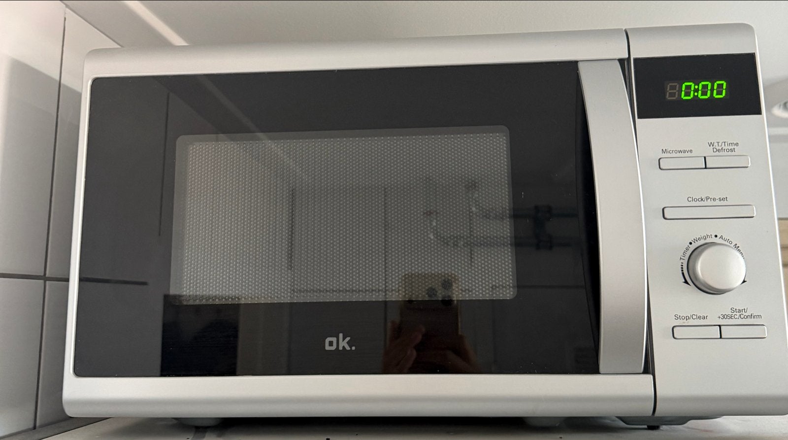 OK Magnetron - RVS kleurig, kort gebruikt, Witgoed en Apparatuur, Ophalen, Zo goed als nieuw, Vrijstaand, Magnetron
