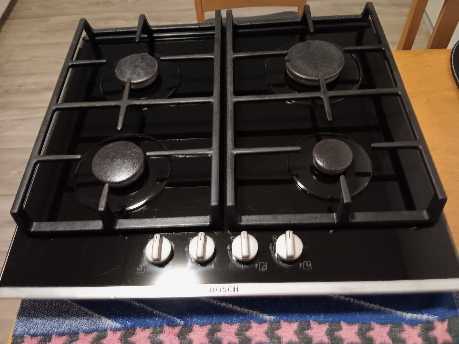 zwart glazen gaskookplaat bosch, Ophalen, 4 kookzones, Zo goed als nieuw, Inbouw