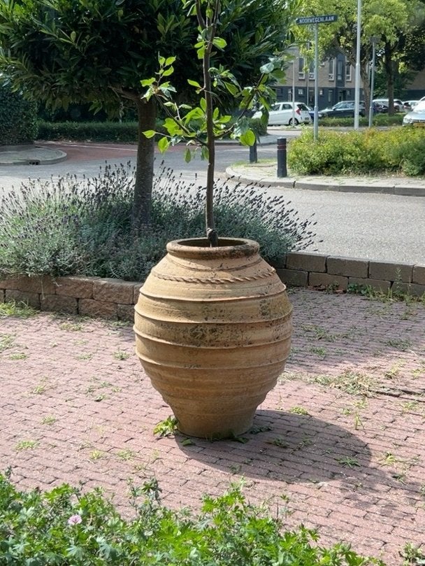 Grote terracotta kruik 80 cm – unieke mediterrane pot, Ophalen, Steen, Gebruikt, Rond
