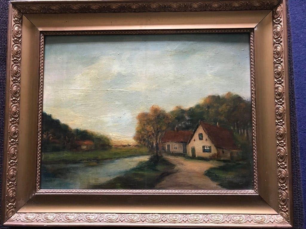 Schilderij klassiek Antiek/vintage boerderij., Antiek en Kunst, Ophalen, Klassiek, Landschap