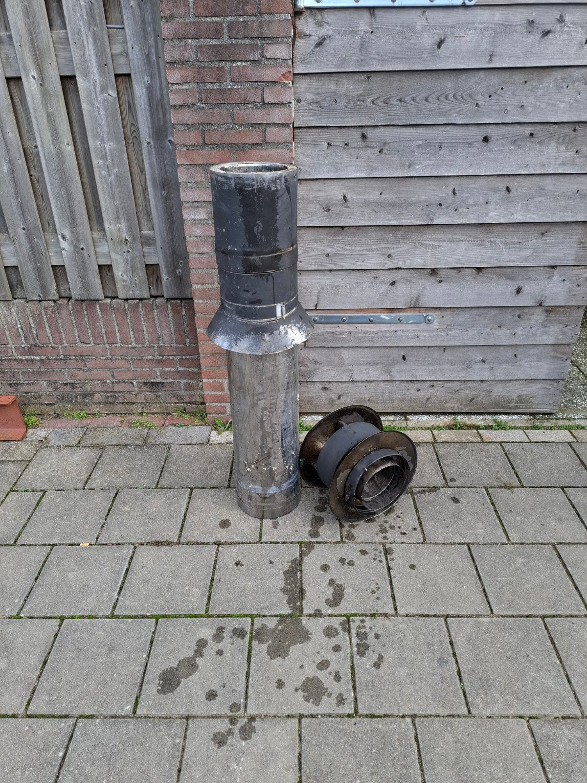 Gebruikte dubbelwandige geïsoleerde kachelpijp met kap, Ophalen, Gebruikt, Afzuiger
