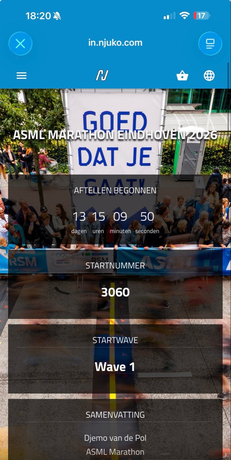 ASML Marathon Eindhoven (Hele) (42 km), Eén persoon, Oktober