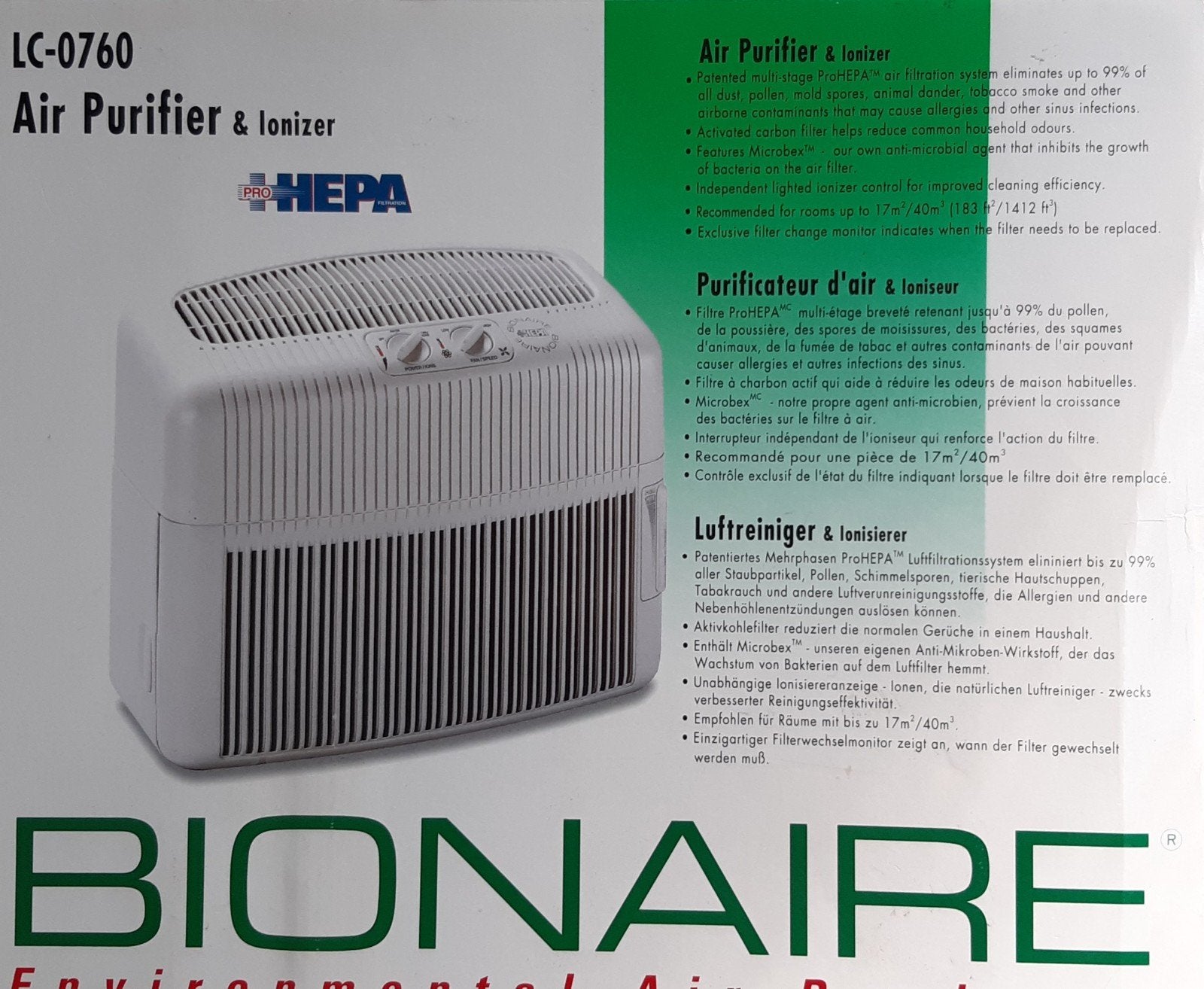 Bionaire LC-0760 Luchtreiniger & Ionisator met HEPA filter, Ophalen of Verzenden, Zo goed als nieuw, Luchtreiniger