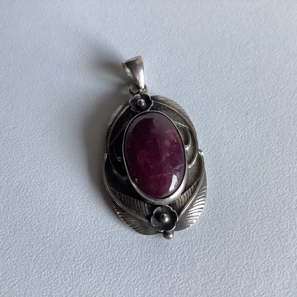 prachtige zilveren art nouveau hanger met paarse steen, Ophalen of Verzenden, Zilver, Hanger