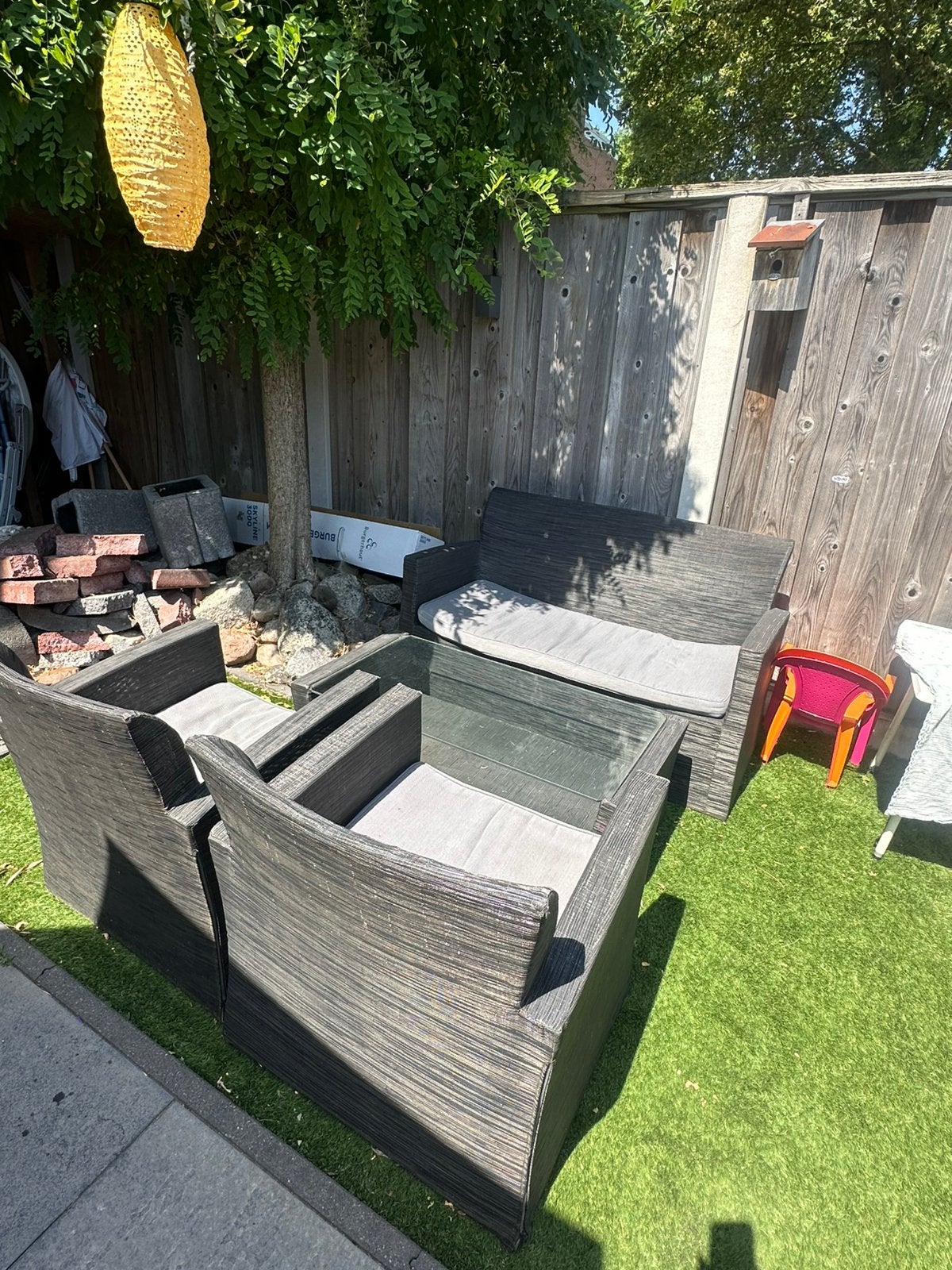 Tuinset antraciet, prima staat, Ophalen, 4 zitplaatsen, Kunststof, Gebruikt