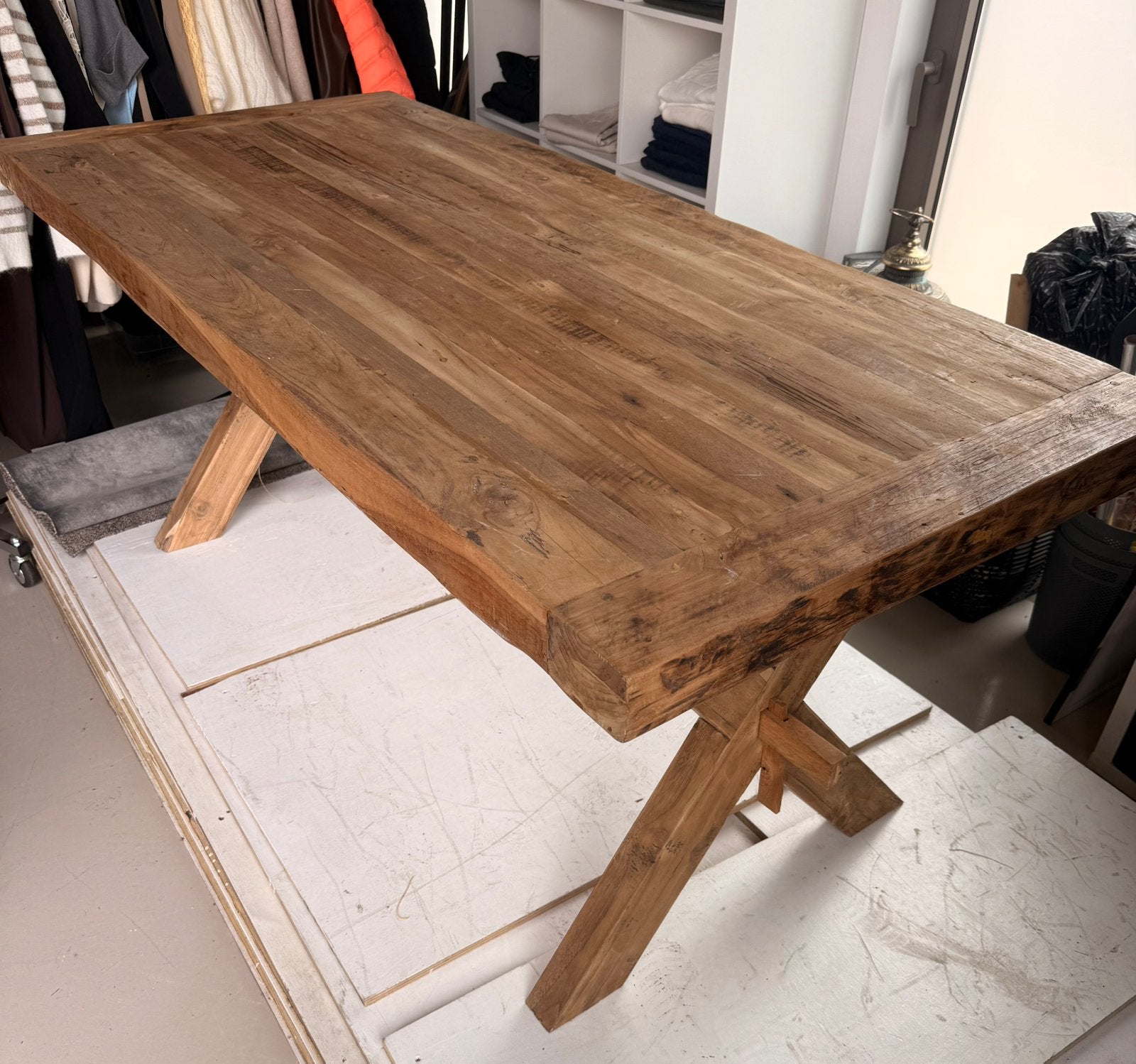 Robuuste hardhouten eettafel - nieuw, Ophalen, 200 cm of meer, 50 tot 100 cm, Zo goed als nieuw