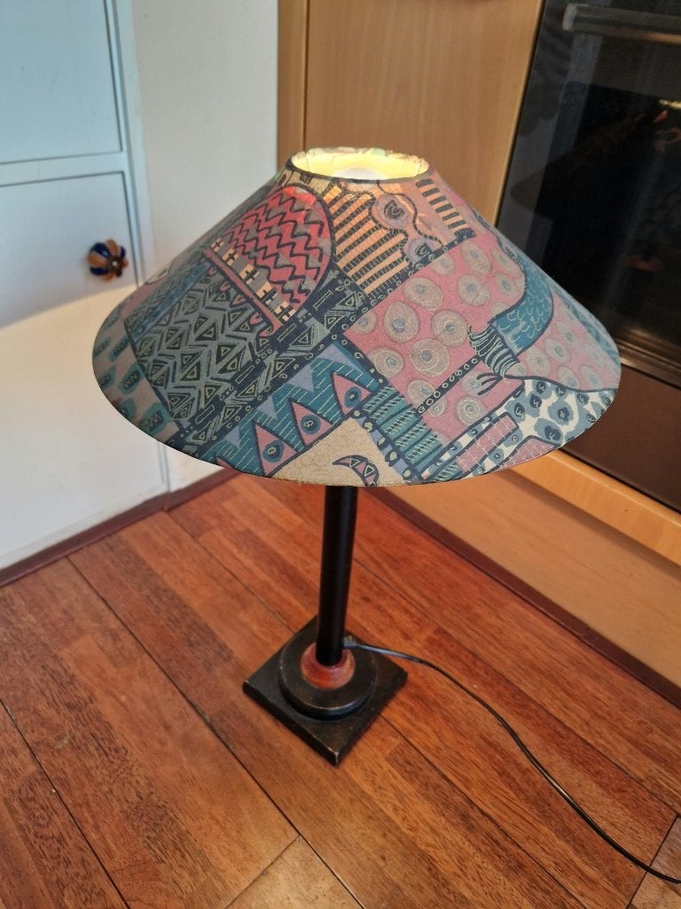 Vintage Ikea Memphis lampenkap met houten basis, Ophalen, Gebruikt, Vintage, 60 cm
