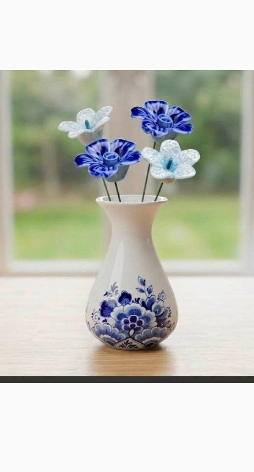 NIEUW !! Superleuk vaasje compleet met keramieken bloemen, Ophalen of Verzenden, Nieuw, Blauw, Steen/keramiek