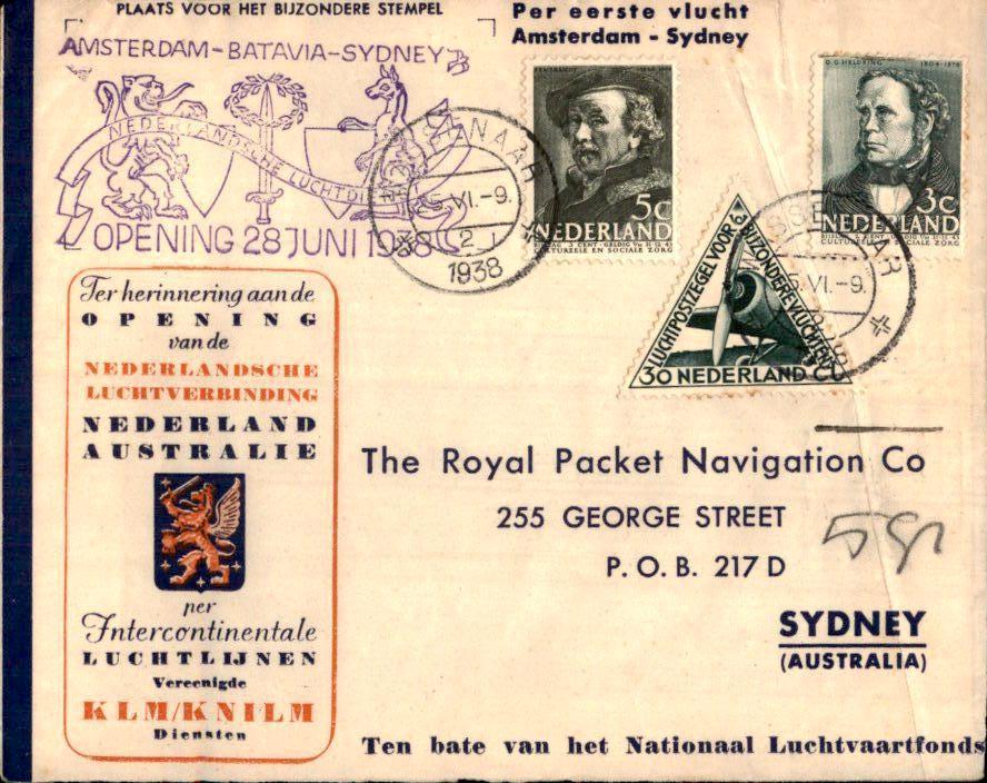 Amsterdam - Sydney - FDC - Stempel - 1938, Verzenden, Envelop