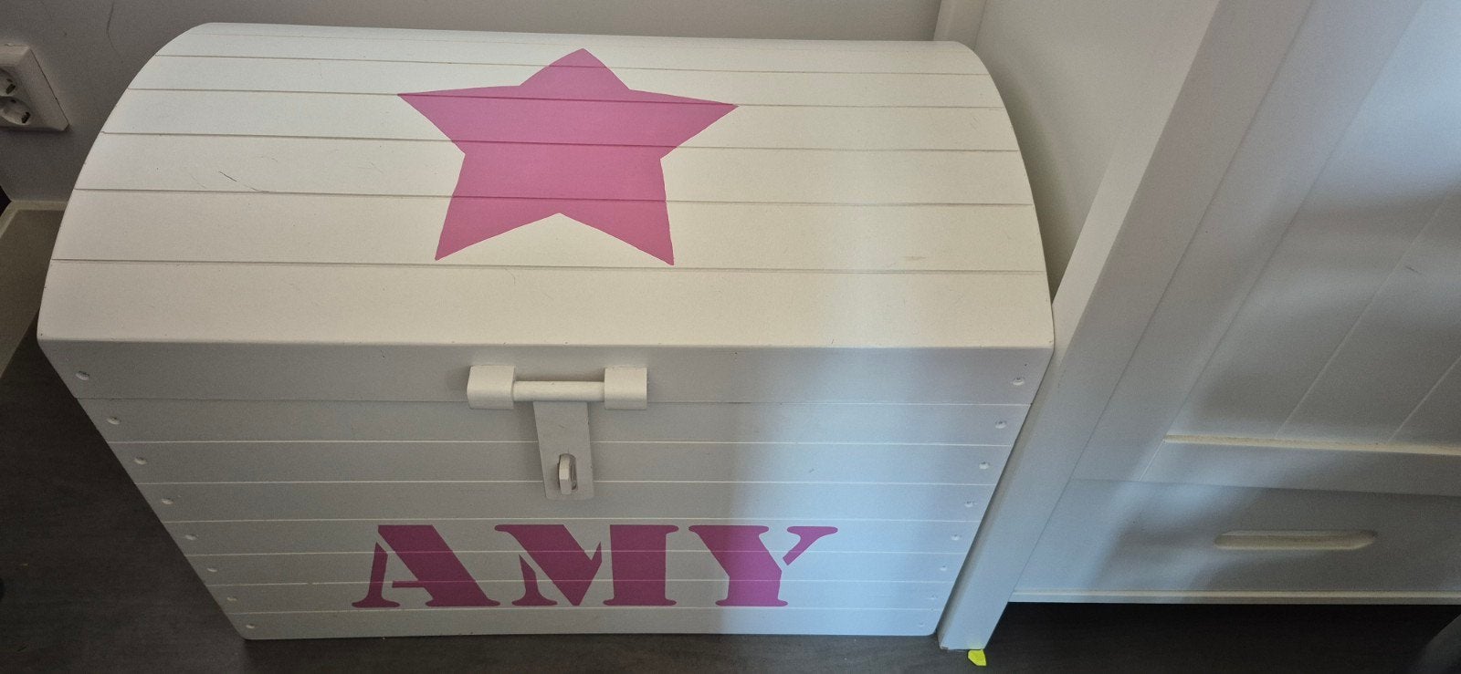 Houten Speelgoedkist / Geboortekist - Wit met Roze Ster, Ophalen of Verzenden