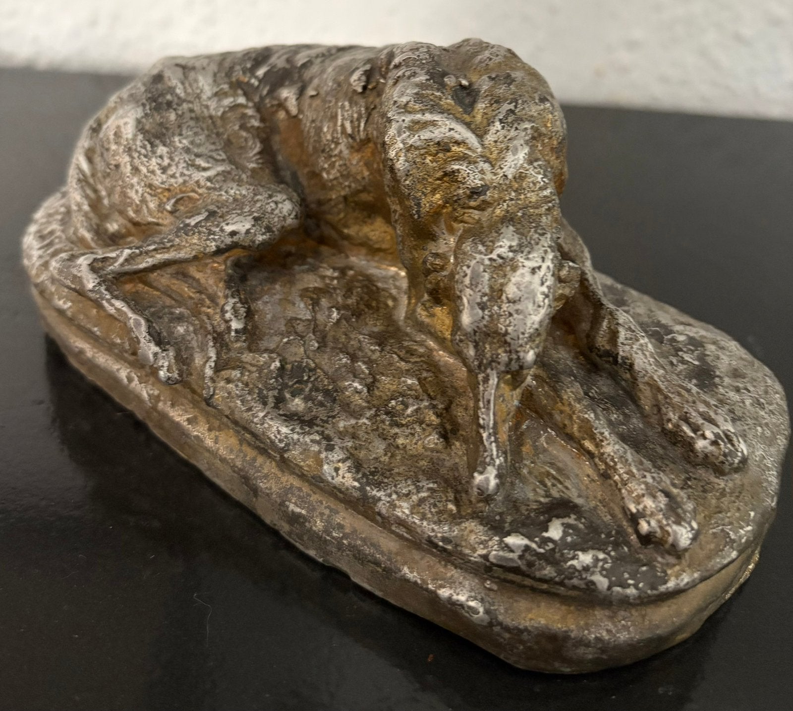 Vintage sculptuur : zwaar beeld Gaynard windhond / greyhound, Zilver, Minder dan 20 cm, Ophalen of Verzenden, Zoogdier