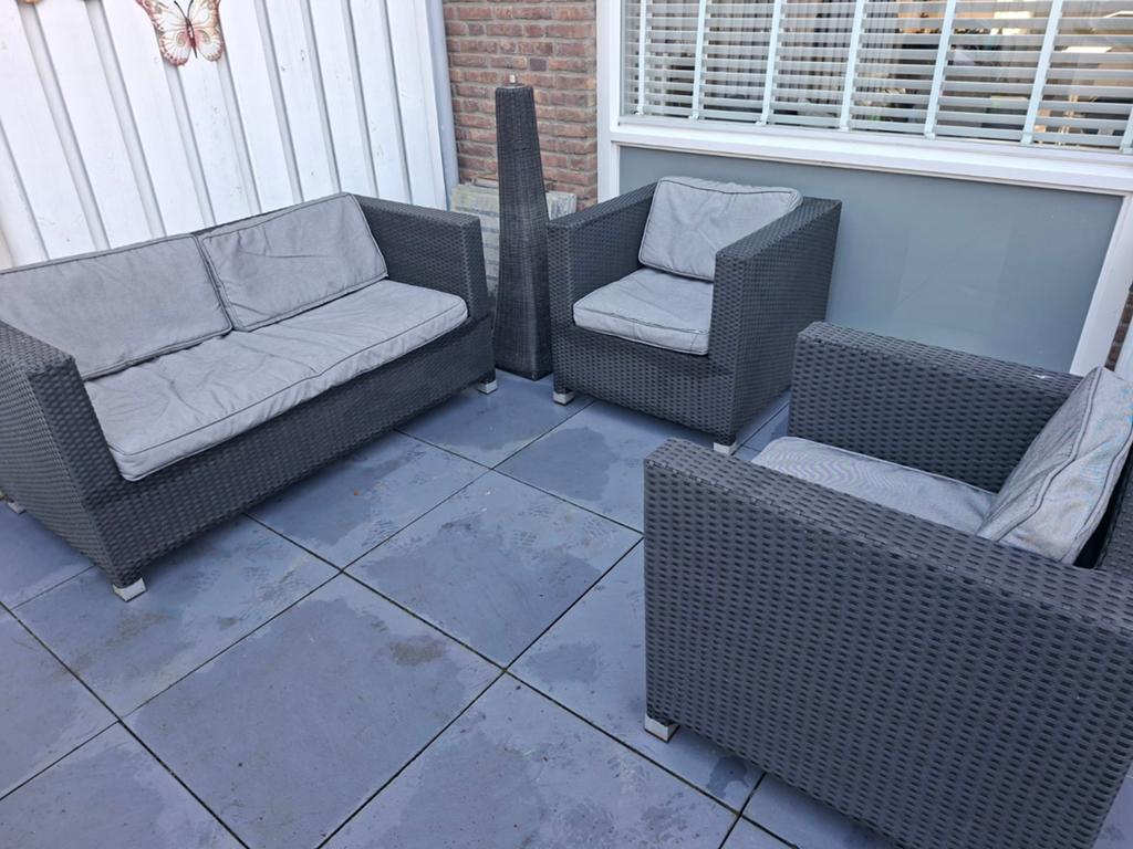 Loungeset 2 stoelen en bank incl kussens, Ophalen, Bank