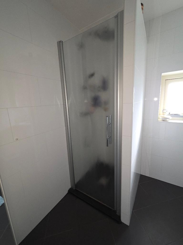 Douchedeur voor nis 77 tot 80,5  cm met chinchillaglas, Ophalen, Gebruikt, Rvs, Douche
