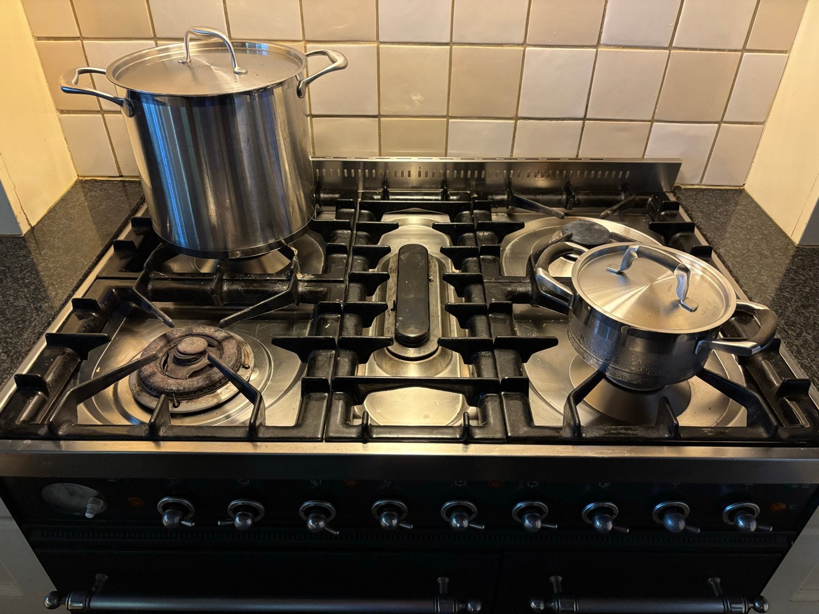 Boretti gasfornuis 90 cm met 5 pitten en dubbele oven, Ophalen, Gebruikt, 60 cm of meer, Grill