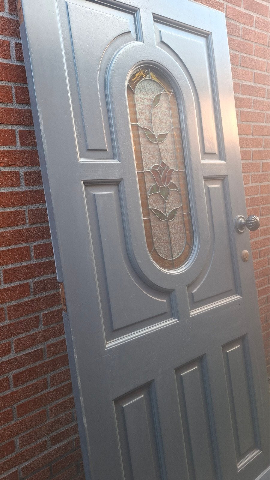 Massieve buitendeur met glas-in-lood, Ophalen, Gebruikt, 80 tot 100 cm, Buitendeur