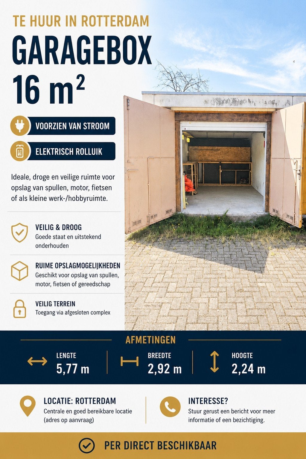 Garagebox met stroom⚡️ ️in Rotterdam te huur ✅️, Huizen en Kamers, Garages en Parkeerplaatsen, Rotterdam