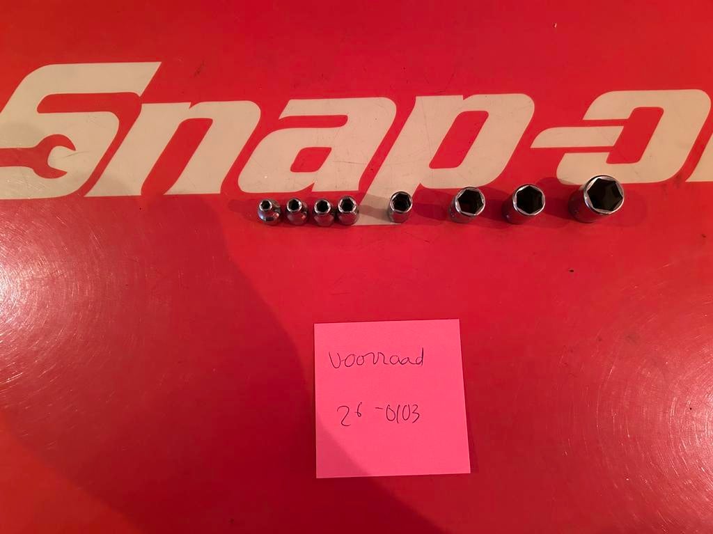 Snap-on 1/4" 6-punts metrische f-drive ondiepe dop 4-15 mm, Auto diversen, Autogereedschap, Gebruikt, Ophalen of Verzenden