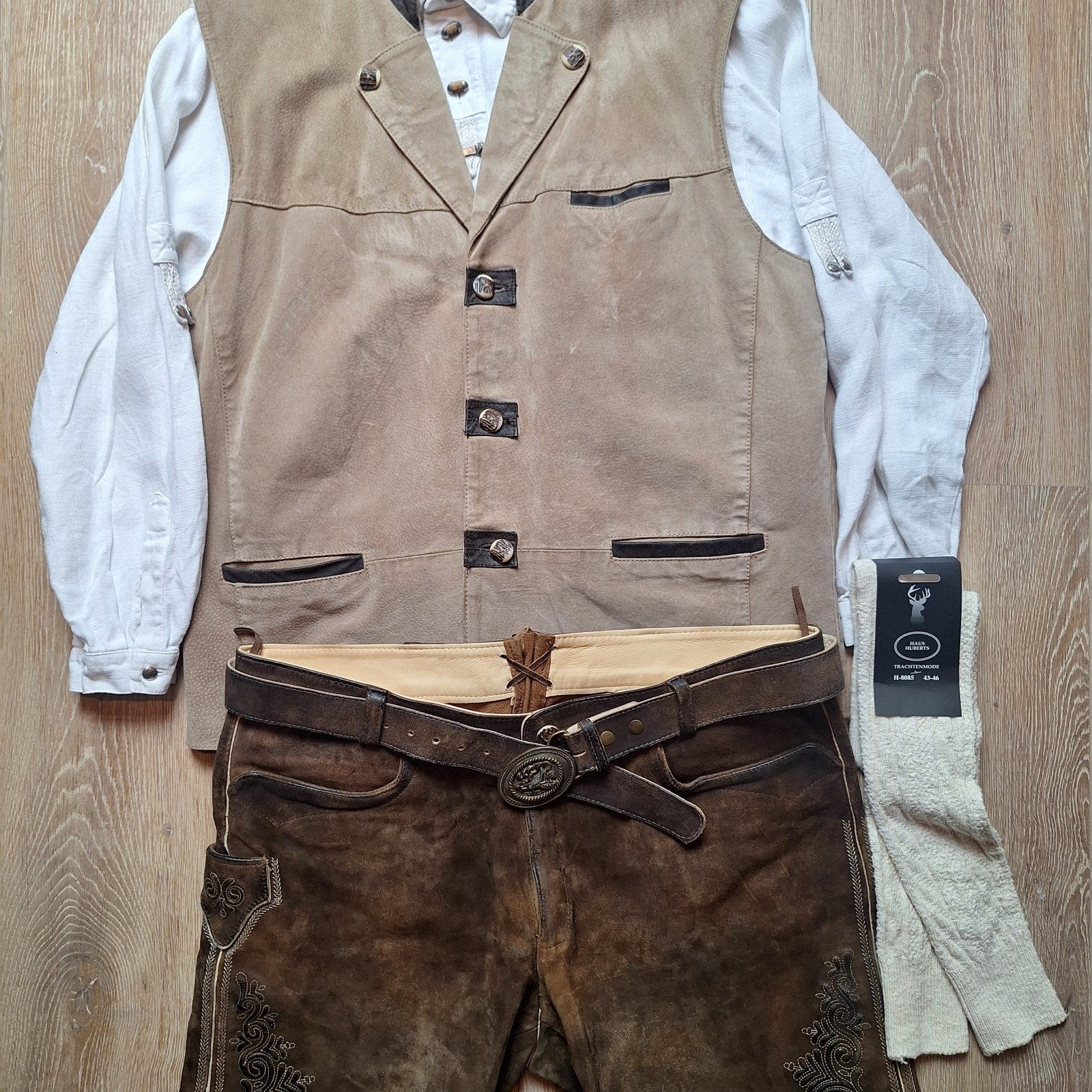 Lederhose 58 gilet overhemd kousen oktoberfeest, Ophalen of Verzenden, Gedragen, Maat 56/58 (XL), Moser