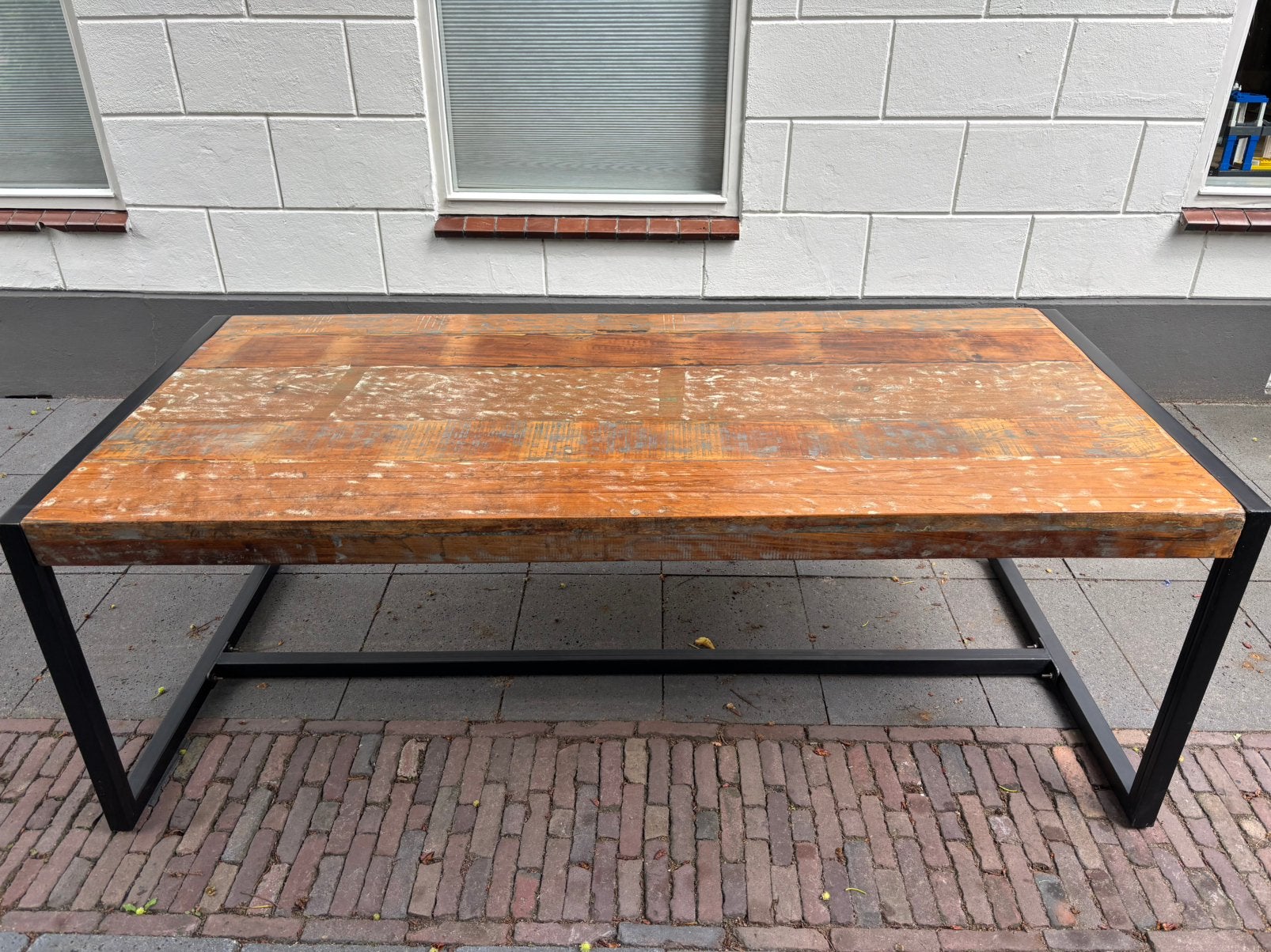 Stoere industriële massief teak lange eettafel 100x220 cm, Ophalen, Stoer, Teakhout, 200 cm of meer