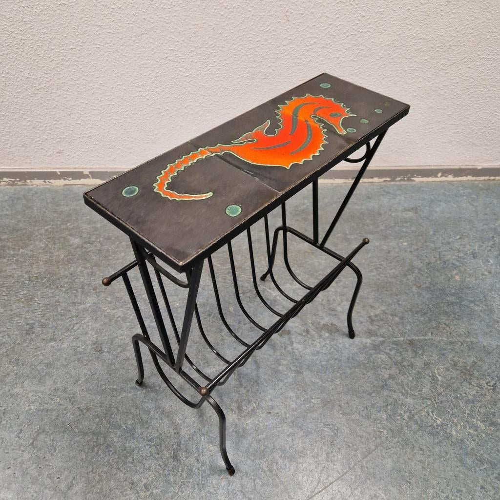 Vintage lectuurtafel jaren 60 tegel tafel zeepaardje tegel, Ophalen of Verzenden, Huis en Inrichting