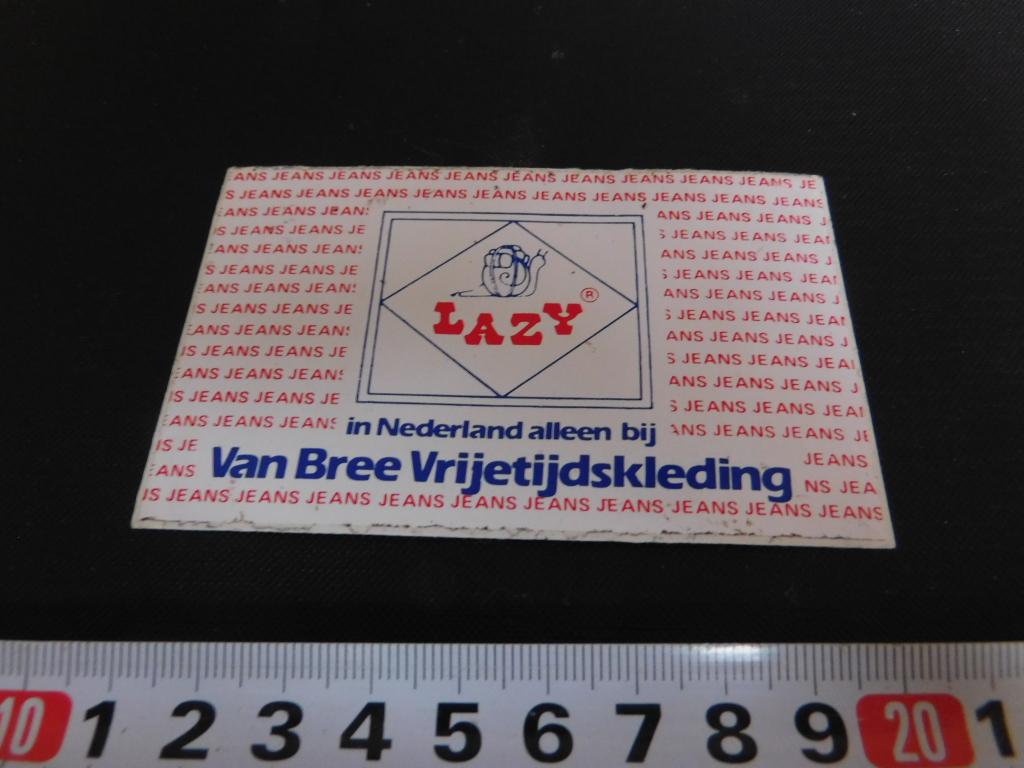 sticker LAZY Van Bree Vrijetijdskleding  GD337, Ophalen, Zo goed als nieuw