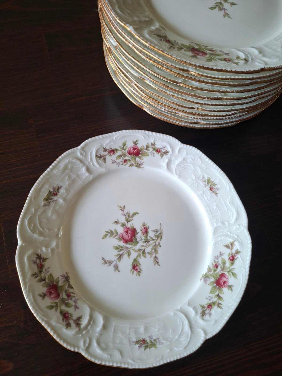 12 Rosenthal Germany borden, 16cm, rozen decor, Antiek en Kunst, Ophalen