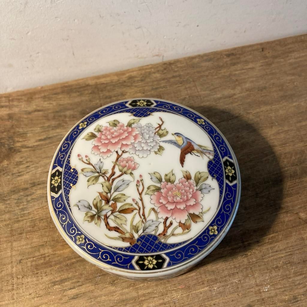 Vintage Porseleinen Sierdoosje met Vogel- en Bloemenmotief, Ophalen of Verzenden