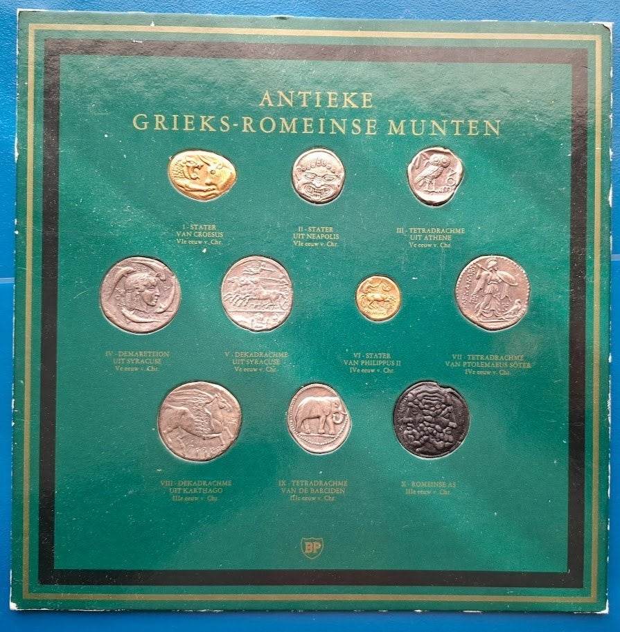 Penningen set BP Set Antieke Grieks-Romeinse Munten. replica, Verzenden, Overige materialen, Nederland