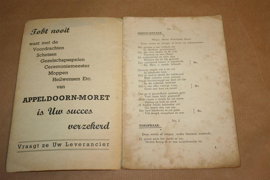 Heilwensen, toesparken, feestcantate. ca. 1930, Ophalen of Verzenden
