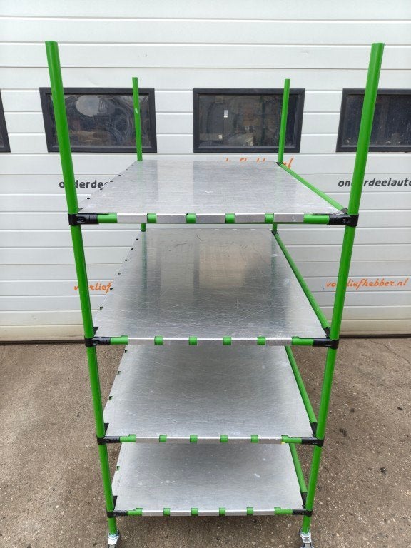 kar met 4 aluminium legborden, 4 zwenkwielen, 2 met rem, Ophalen, Gebruikt, /, /