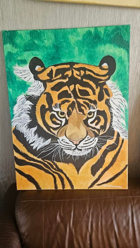 Schilderij: Krachtige Tijgerkop op Canvas, Antiek en Kunst, Kunst | Schilderijen | Modern, Ophalen