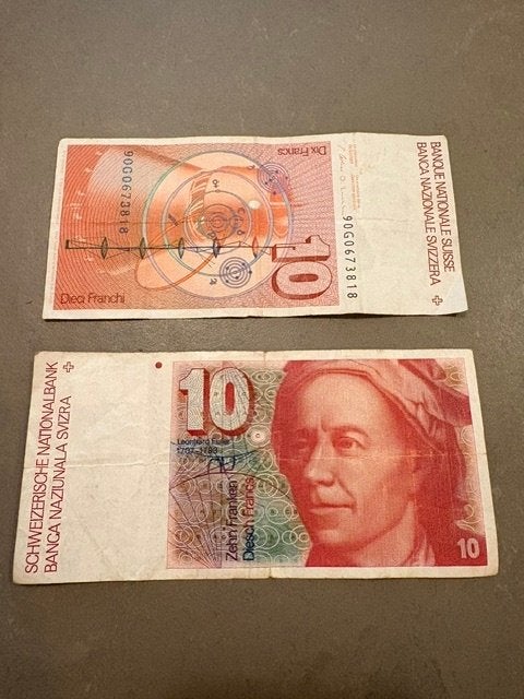 2 x Zeldzaam Zwitsers 10 Franken biljet - Leonard Euler, Ophalen of Verzenden, Buitenland, Bankbiljetten
