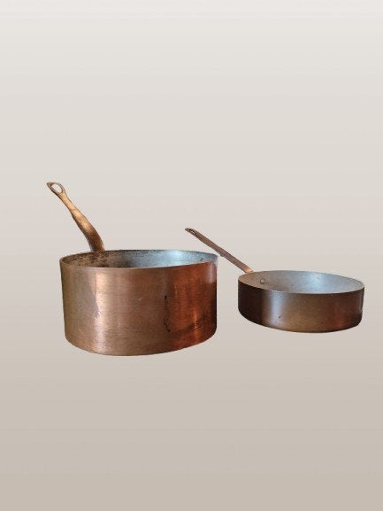 2 koperen pannen sauteuse en mauviel diepe steelpan, Ophalen of Verzenden, Koper, Pannenset