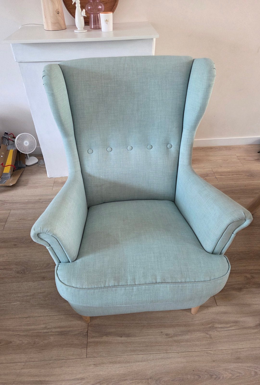 Ikea Strandmon fauteuil licht groen, Huis en Inrichting, Fauteuils, Ophalen, Gebruikt, 75 tot 100 cm, Klassiek, Scandinavisch